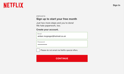 Screenshot showing that you have to select the checkbox if you do not want to sign up to their email offers