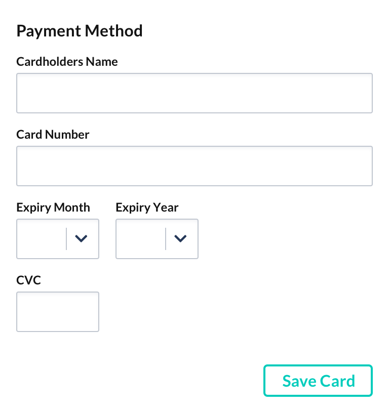 Card form that is shown instead of the card details